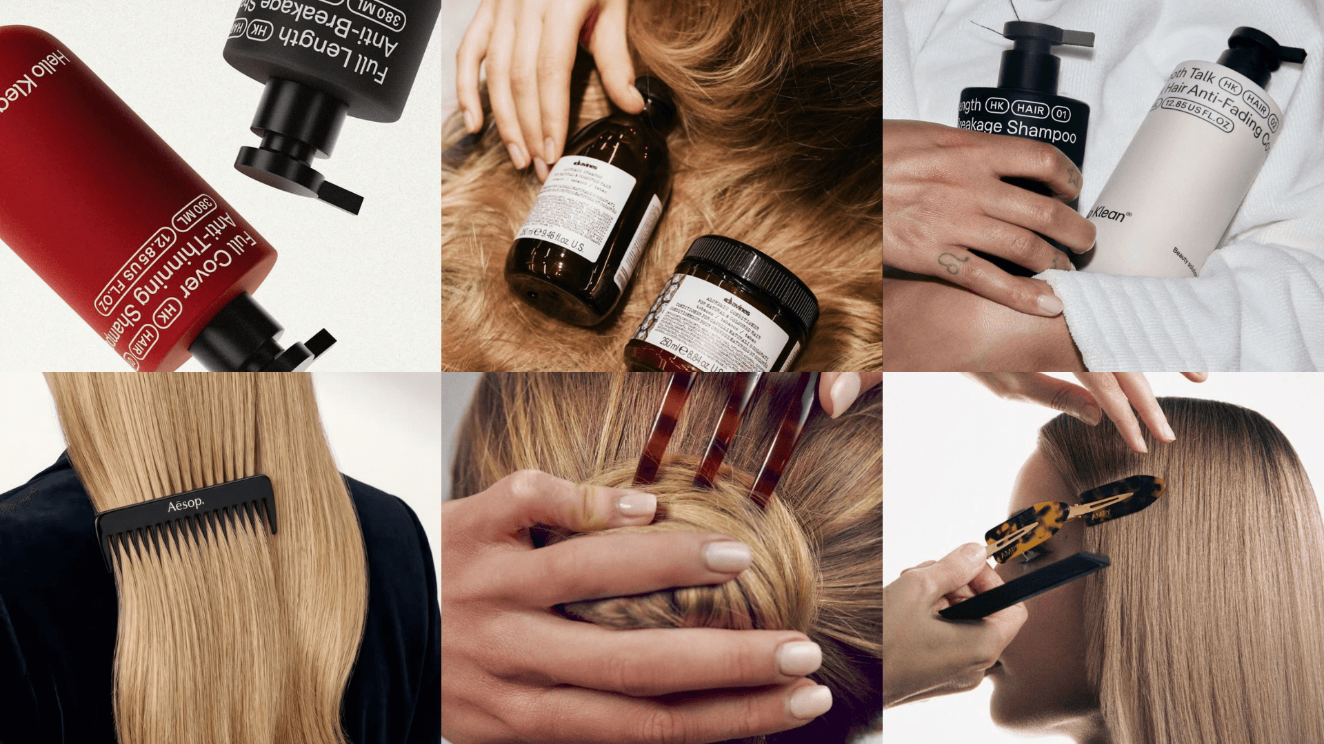 Moodboard 4: referências de produto em uso, gesto e cabelo